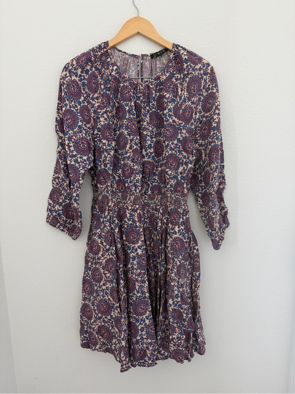 J. Crew Palermo Smocked-Waist Mini Dress in floral bouquet linen Medium tall